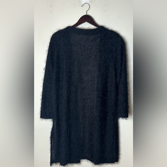 PICADILLY FASHION Fuzzy Open Front Long Black Cardigan Sweater - Picture 11 of 13